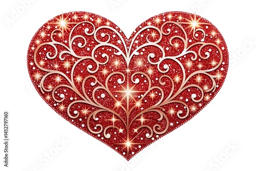ornamental glitter valentines day heart on a white background