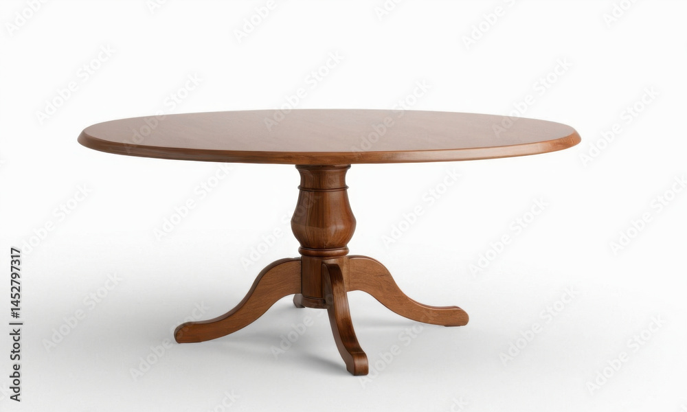 A classic wooden round table with a wooden base, perfect for family gatherings or business meetings