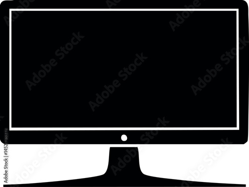 Computer Monitor Silhouette Black Vector | Flat PC Monitor Icon Illustration Vector