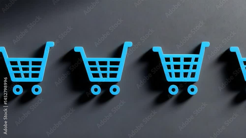 Blue shopping carts on a dark background representing online shopping and e-commerce concepts for digital marketing visuals