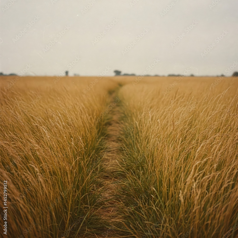 Obraz premium Long Walk Through Quiet Countryside Field