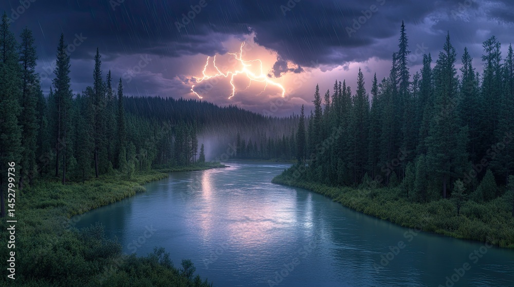 A tranquil river winding through a forest