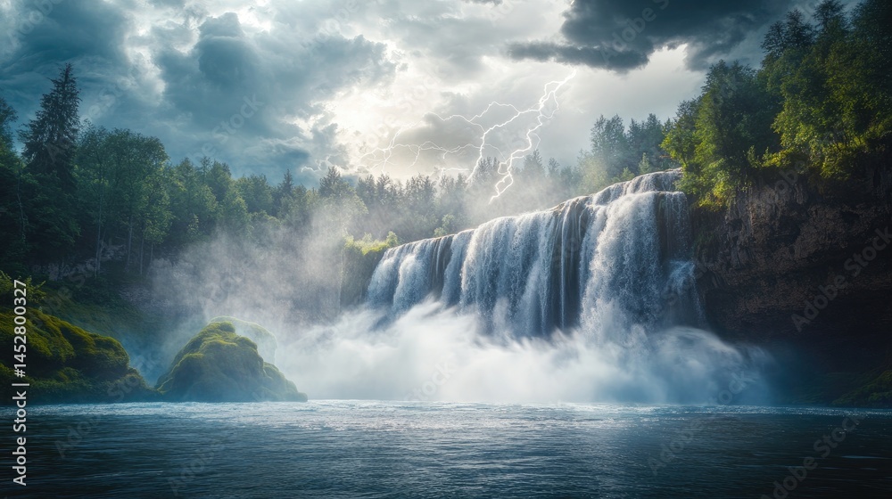 A tranquil waterfall in the midst of a forest