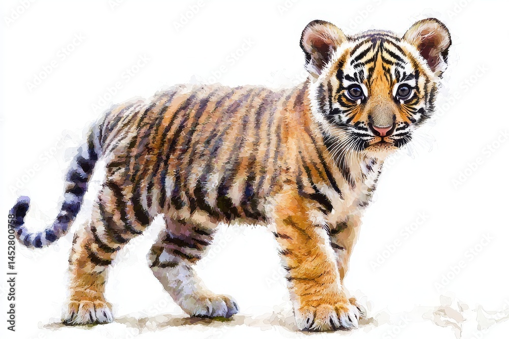 Obraz premium Cute Young Tiger Cub with Striking Stripes and Playful Expression