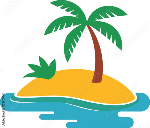 Cartoon Tropical Island With Palm Tree On The Ocean Vector Illustration