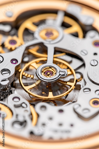 Wallpaper Mural Intricate watch movement showcasing gold and silver gears, highlighted by purple jewels. A mesmerizing display of mechanical precision and craftsmanship. Torontodigital.ca