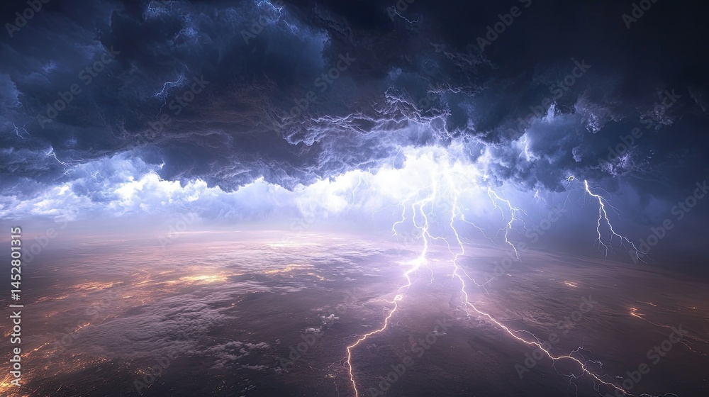 A vast thunderstorm stretching across a flat plain