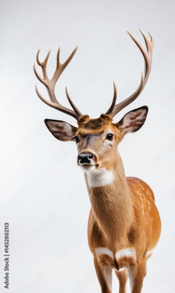 A close-up shot of a deer against a clean white background, great for wildlife or nature-themed designs A close-up shot of a deer against a clean white background, great for wildlife or nature-themed designs