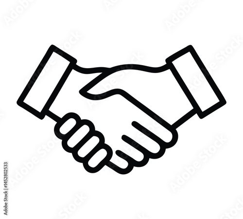 Handshake Icon – Business Agreement Symbol in Minimalist Black and White Line Art