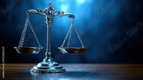 Obraz na płótnie Justice scales on wooden surface, dramatic lighting w salonie