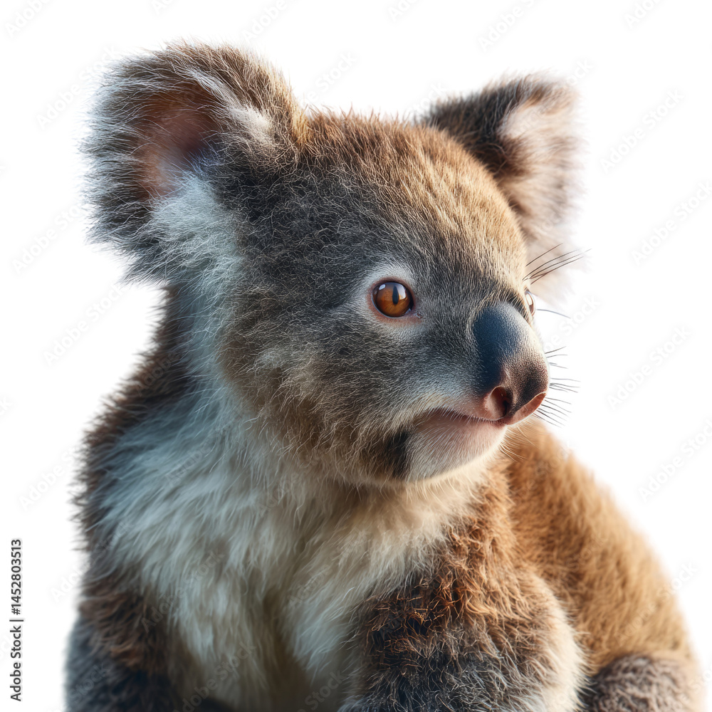 Fototapeta premium Koala portrait australia animal image natural habitat close-up on a transparent background