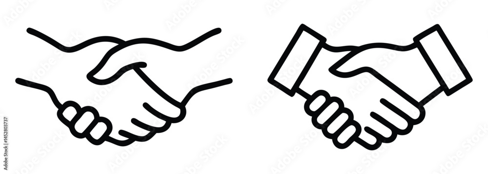 Handshake Icon Set – Minimalist Line Art Illustrations Representing Agreement, Partnership, and Business Cooperation Handshake Icon Set – Minimalist Line Art Illustrations Representing Agreement, Partnership, and Business Cooperation
