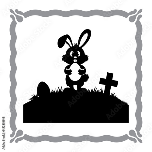 Bunny Silhouette with Decorated Egg