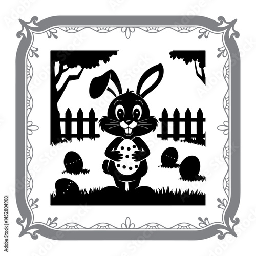 Easter Bunny Scene in Black and White