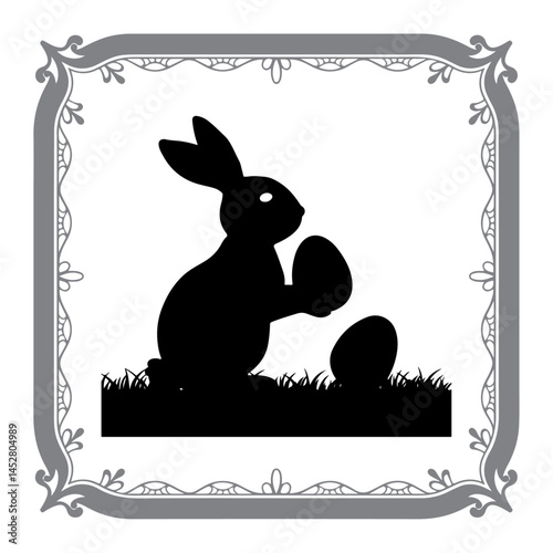 Easter Bunny Scene in Black and White