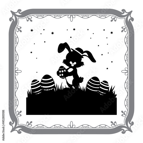 Easter Bunny Scene in Black and White