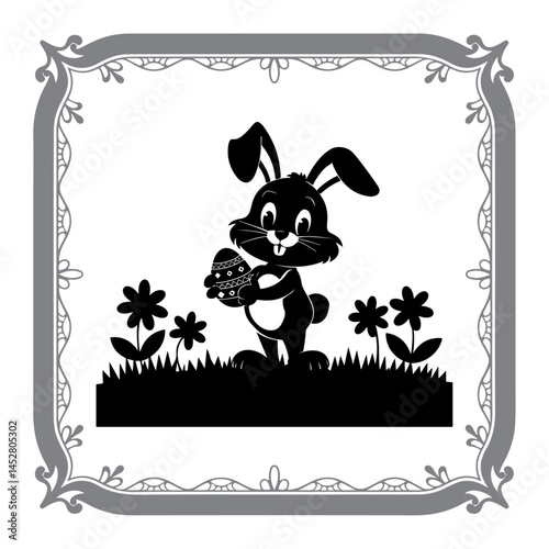 Easter Bunny Scene in Black and White