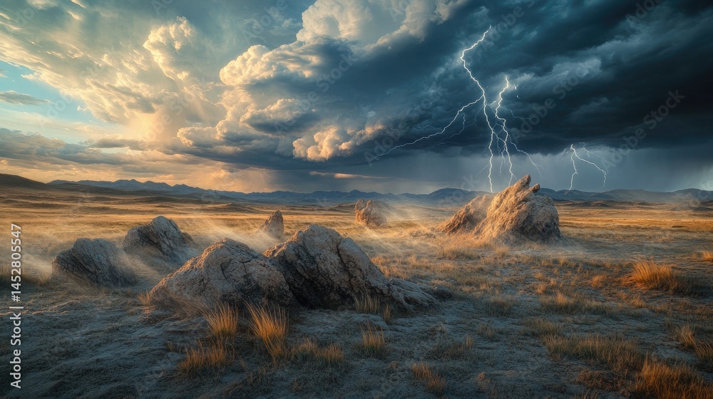 A windswept plain interrupted by jagged boulders
