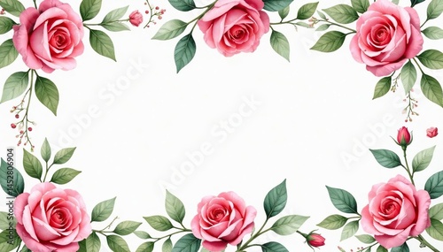 Delicate watercolor roses & leaves, repeating pattern, illustration, beauty