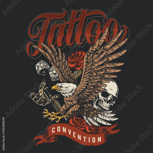 Eagle and skull design for tattoo convention event