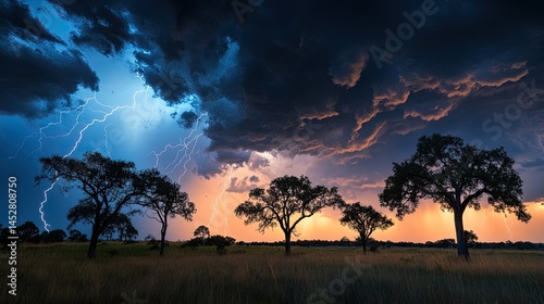 An open savannah with scattered trees