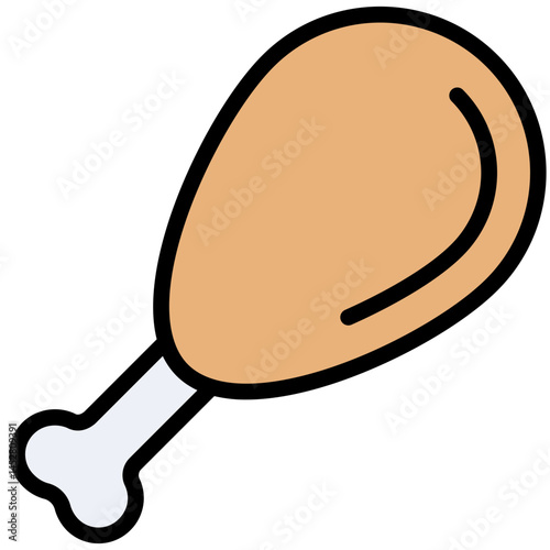 Chicken Leg Outline Flat Design Icon, Cooking And Kitchen Outline Flat Design Icon Symbol