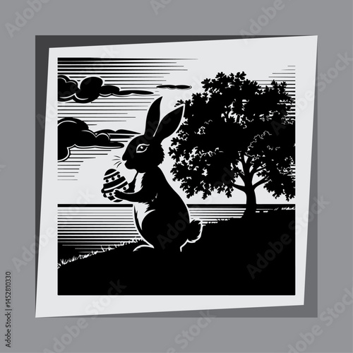 Cute Easter Bunny and Eggs in Woodland Vector