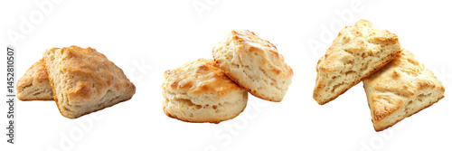 Set of A bunch of creamy biscuits neatly arranged on a clean white ceramic plate on transparent png background. Ai generated