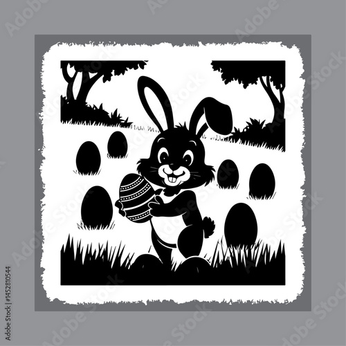 Springtime Rabbit with Easter Egg in Forest Scene