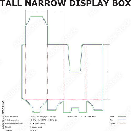 Tall Narrow Display Box Die Cut Template Packaging Structure Blueprint Design