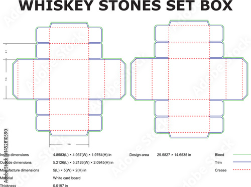 Whiskey Stones Set Box Die Cut Template For Packaging Design Vector