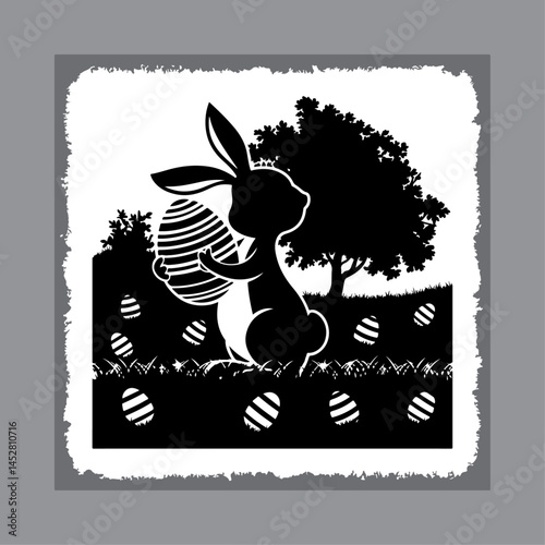 Springtime Rabbit with Easter Egg in Forest Scene