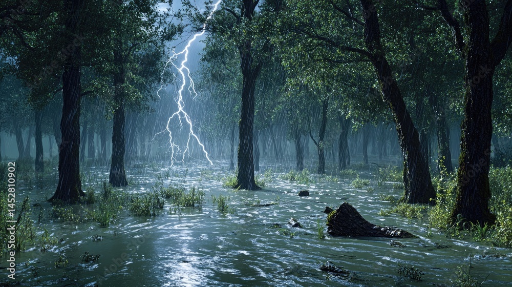 Forest flooded by overfilled streams