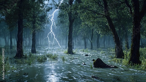 Obraz na płótnie Forest flooded by overfilled streams w salonie