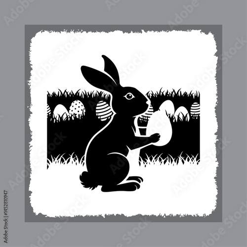 Easter Bunny Holding Decorated Egg Silhouette
