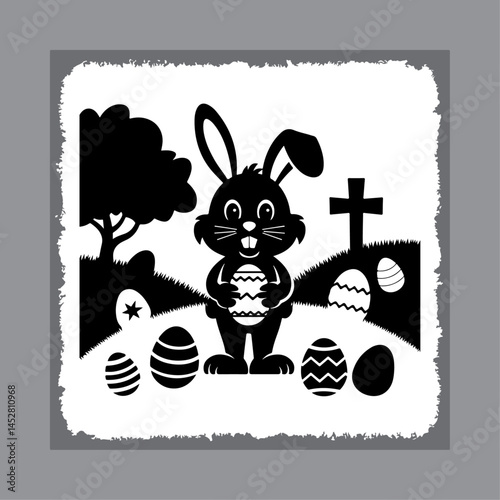 Easter Bunny Holding Decorated Egg Silhouette