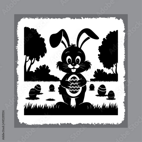 Easter Bunny Holding Decorated Egg Silhouette