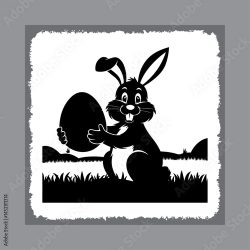 Easter Bunny Holding Decorated Egg Silhouette
