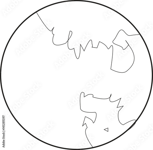 Outline Drawing of Earth with Simplified Continents – Black and White Globe Sketch