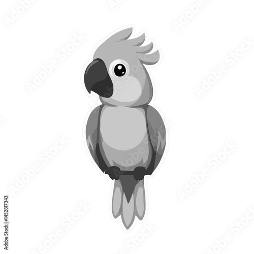 Simple, Cute Grayscale Cartoon Parrot