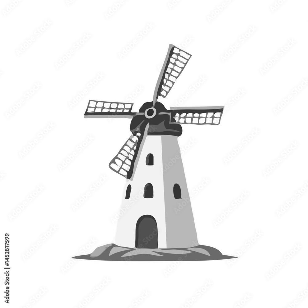 Fototapeta premium Detailed 3D Grayscale Windmill Design