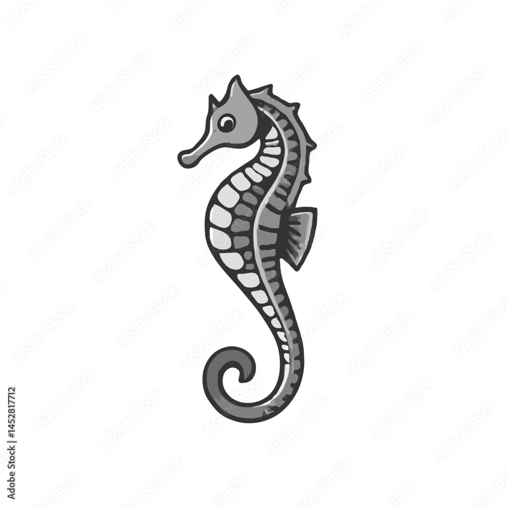 Fototapeta premium Cute Cartoon Grayscale Seahorse Design
