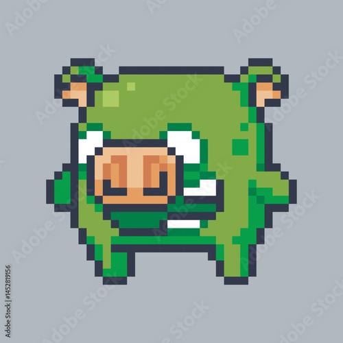 Quadro su tela cute smile green pig monster in pixel art style with isolated background