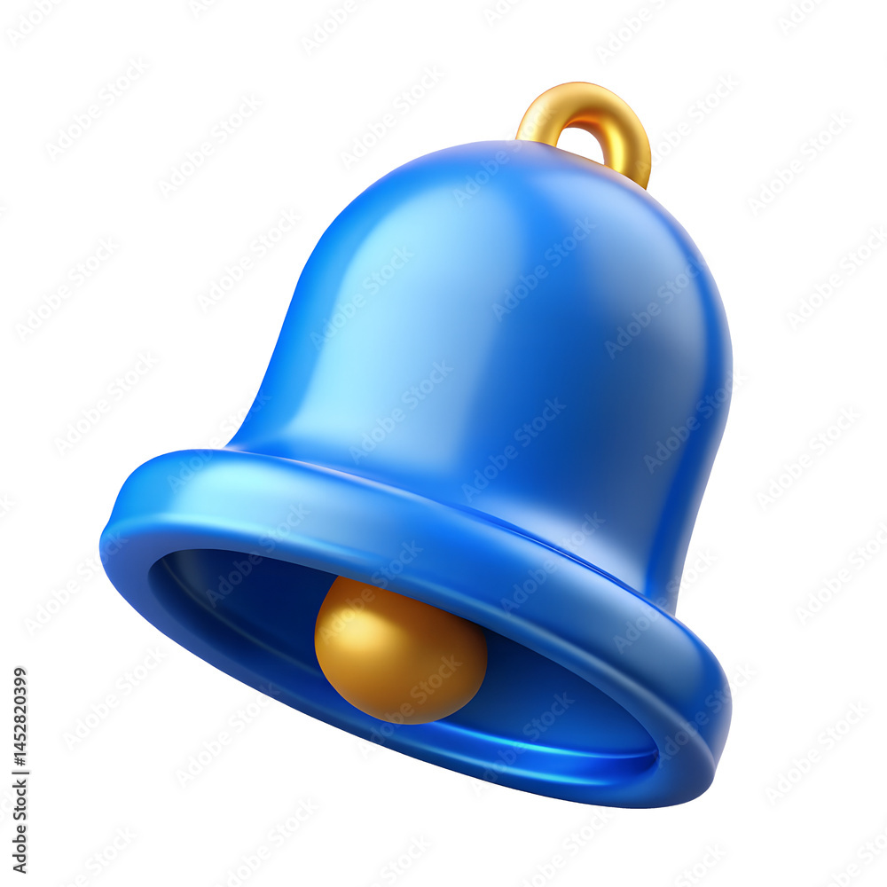 Fototapeta premium Blue notification bell icon 3d render illustration for social media reminder and alert design element isolated on transparent background