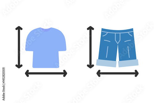 Shirt and jeans size icon. Clothing, measurement, dimension concepts. Flat vector design isolated illustration.