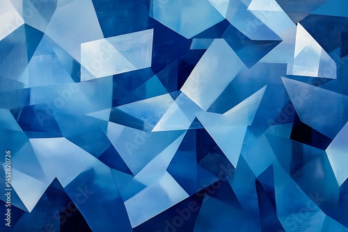 tones Abstract low poly geometric shapes in cool blue