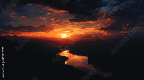 A breathtaking sunset over a twisty river, creating a moment of reflection and stunner