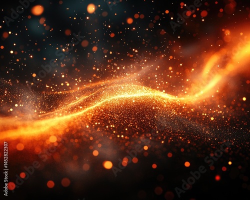 Abstract representation of flowing golden particles on a dark background