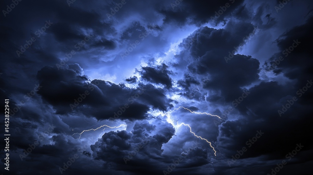 Obraz premium Dramatic Lightning Storm Cloudscape at Night.