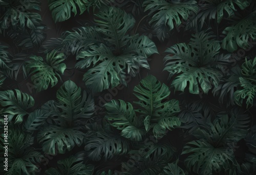 Intricate black & green exotic leaf pattern; dark, dramatic, stylish, tropical , home decor, textile, moody